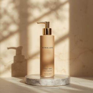 Fles Kyma Luxe Coily Hair Oils & Sealants – gouden olie voor diepe hydratatie en pluisvrije, glanzende krullen.