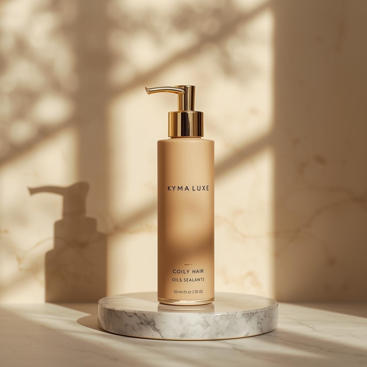 Fles Kyma Luxe Coily Hair Oils & Sealants – gouden olie voor diepe hydratatie en pluisvrije, glanzende krullen.