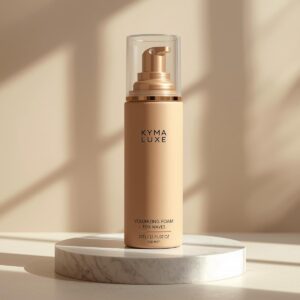 Kyma Luxe Volumizing Foam in nude fles met gouden dop, luxe haarverzorging voor golvend haar, 150 ml.