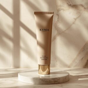 Kyma Luxe Curl Defining Cream in nude pot met gouden deksel, luxe haarverzorging voor krullend haar, 200 ml.