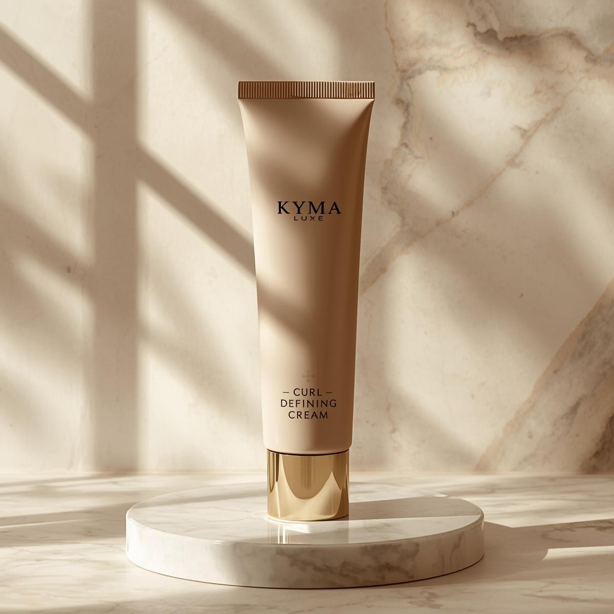 Kyma Luxe Curl Defining Cream in nude pot met gouden deksel, luxe haarverzorging voor krullend haar, 200 ml.