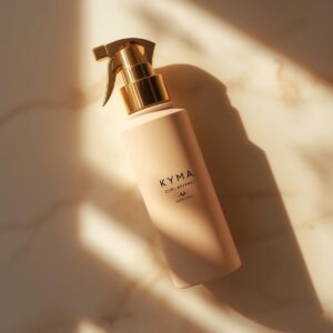 Kyma Luxe Curl Refresh Spray in nude fles met gouden dop, luxe haarverzorging voor krullend haar, 150 ml.